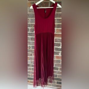 Elegant Burgundy Knit Sleeveless Dress Mesh Skirt Sz Small NWT From Italy